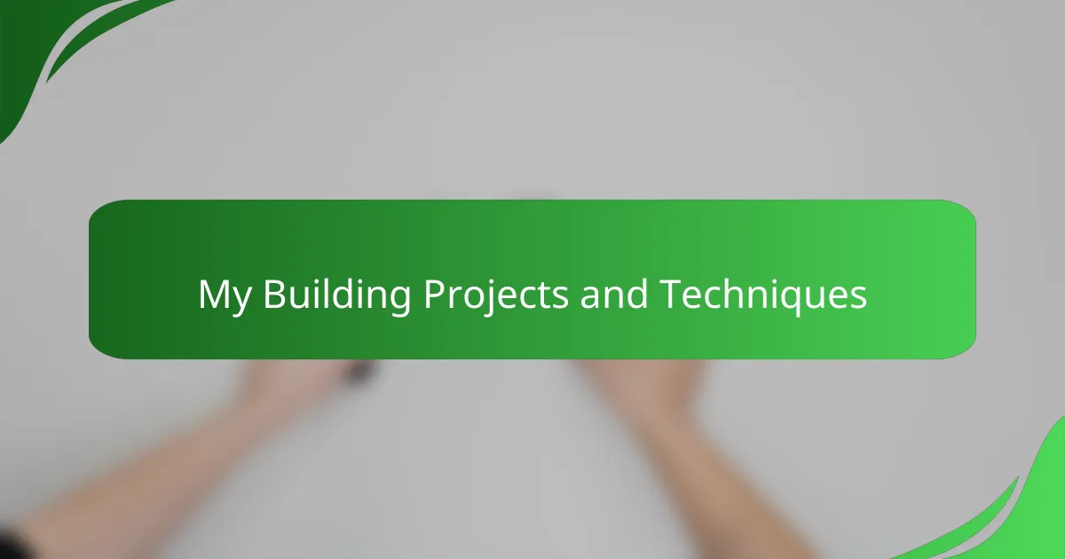My Building Projects and Techniques